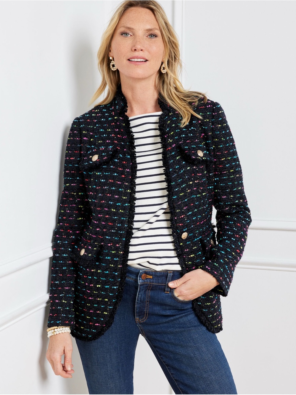Talbots Tweed Multicolor Thread Pocket Jacket